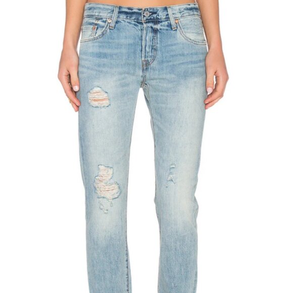 Levi’s 501 CT Button Fly Distressed Cropped Blue Denim Jeans Off Road - Picture 1 of 14